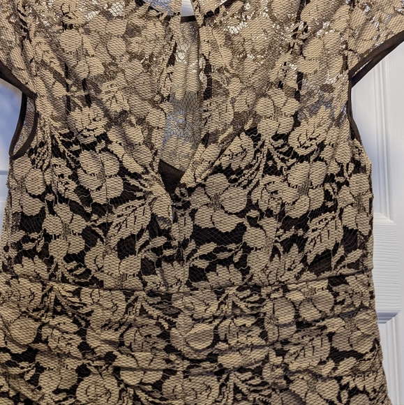 Adrianna Papell Size 4 Dress, Brown with Eggshell Floral Lace Overlay - Picture 4 of 4
